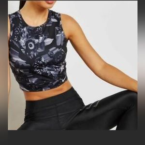 Nike Epic Luxe Running Dri Fit floral Crop Top high neck gray logo EUC SMALL S